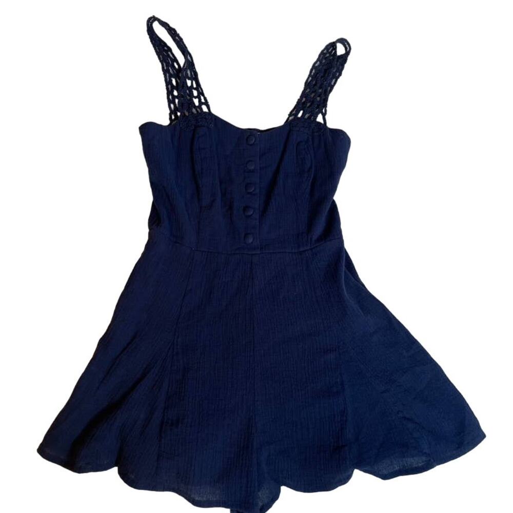 PETER‎ JENSEN UO Urban Outfitters Navy Button Up Crochet Romper Zip Up XS